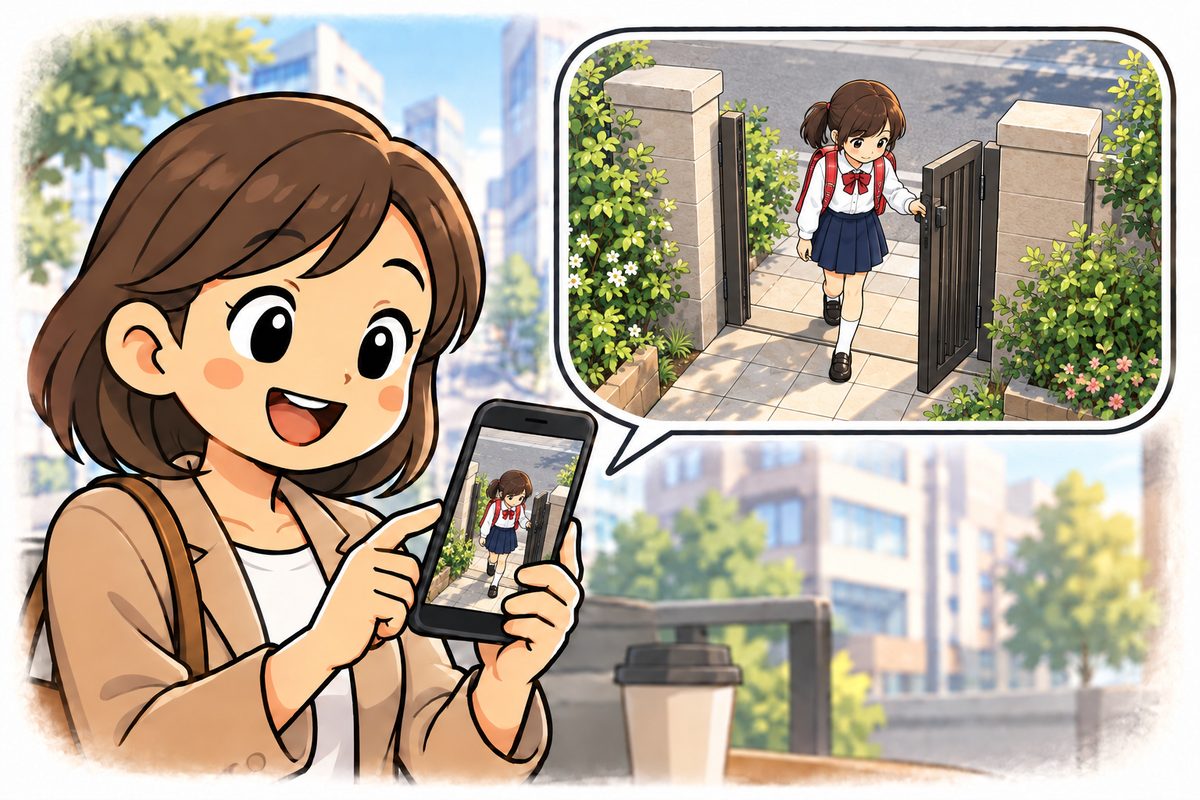 家族の帰宅をスマホの映像で見守る